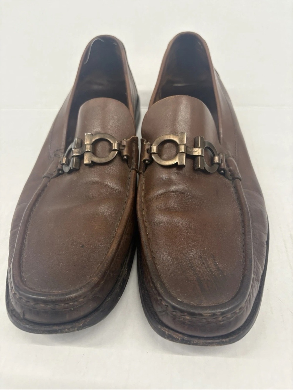 Salvatore Ferragamo Size 10.5 Brown Leather Horse Bit Loafers Made in Italy